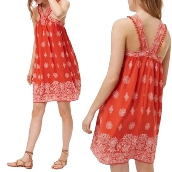 ANN Taylor Loft Dress Pom Pom Swing Shift Mini Sundress Pretty Ethnic Print - Picture 13 of 15